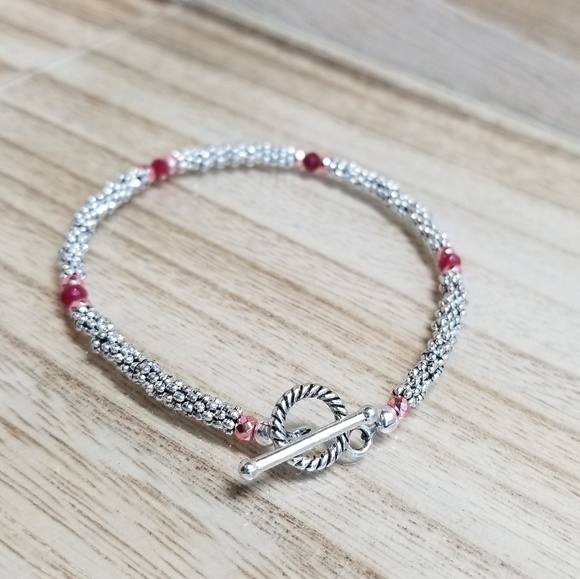 Rose Gold & Ruby Beaded Gemstone Toggle Bracelet - Picture 5 of 7